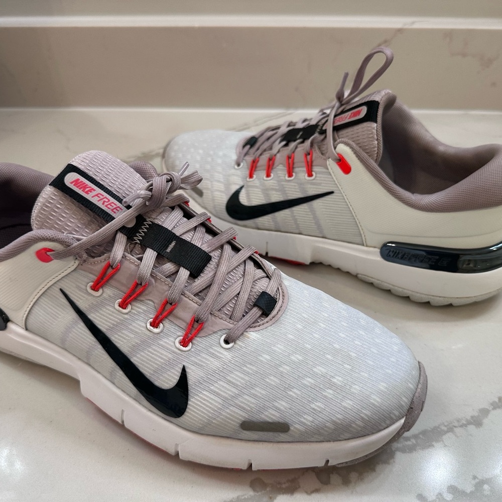 Barely worn Nike Free Golf Shoes, men 11. Summit Whire, black, and team red.